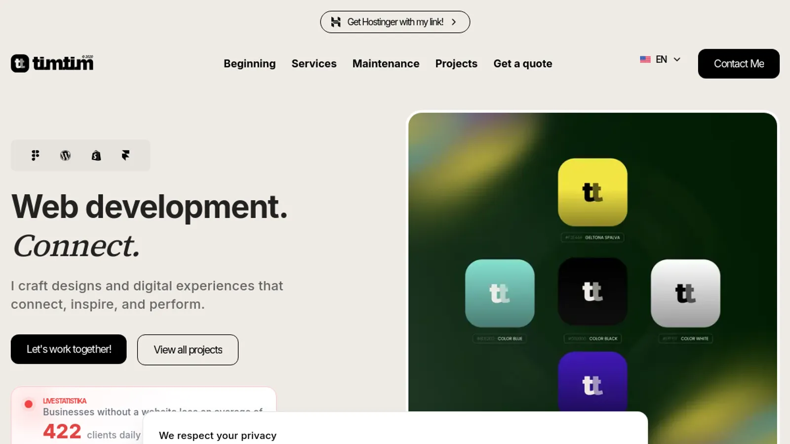 Screenshot of the TimTim homepage