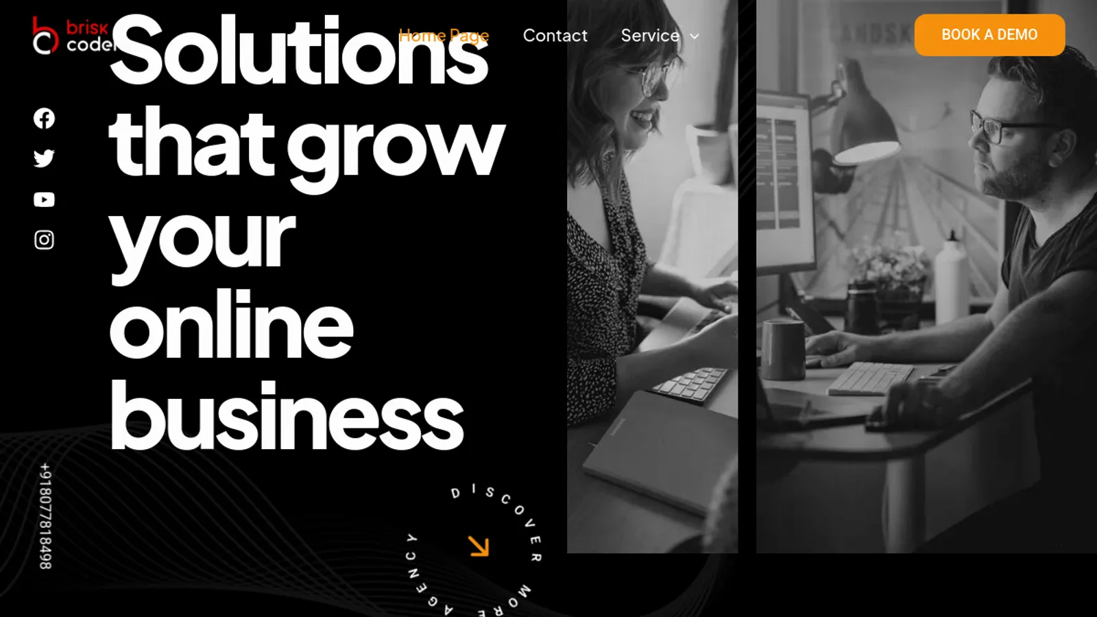 Screenshot of the BriskCoders homepage