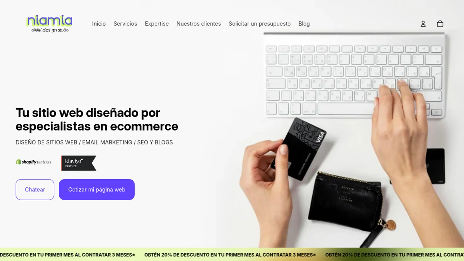 Screenshot of the Niamia Digital Design Studio homepage