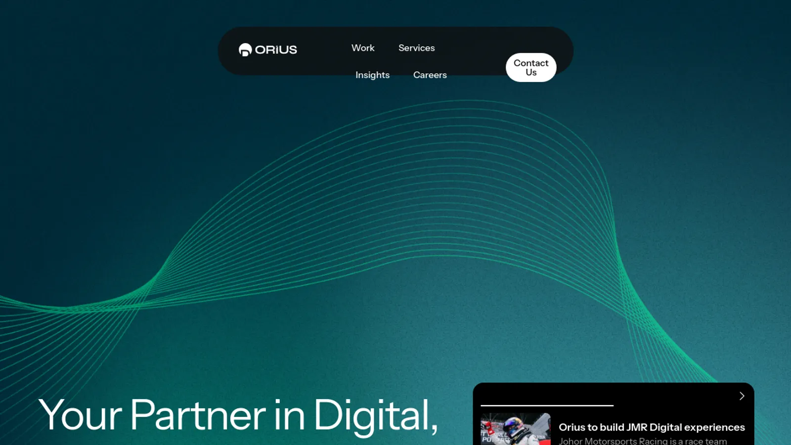 Screenshot of the Orius Digital homepage