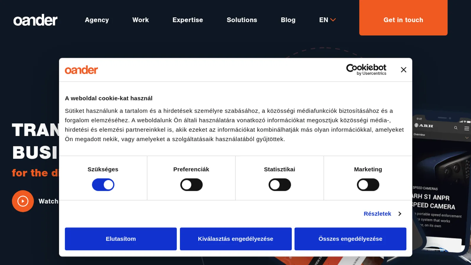 Screenshot of the OANDER Technologies homepage