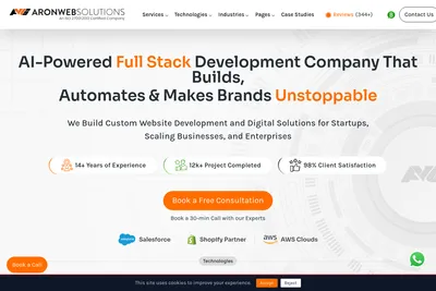 Screenshot of the Aron Web Solutions homepage