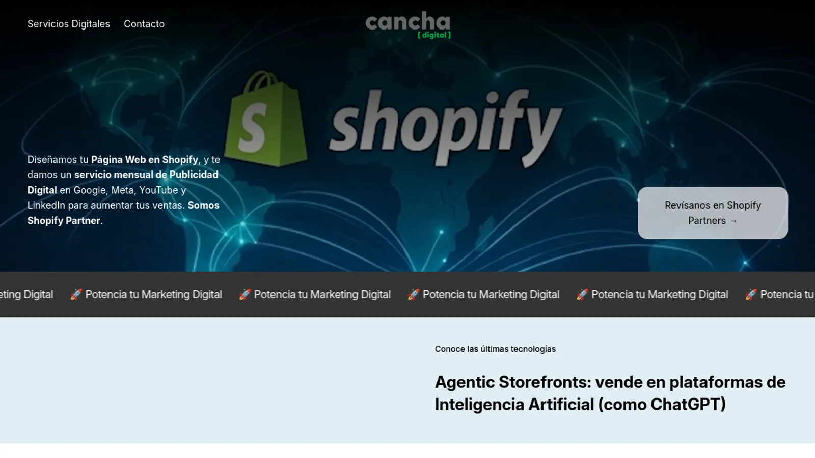 Screenshot of the Cancha Digital homepage