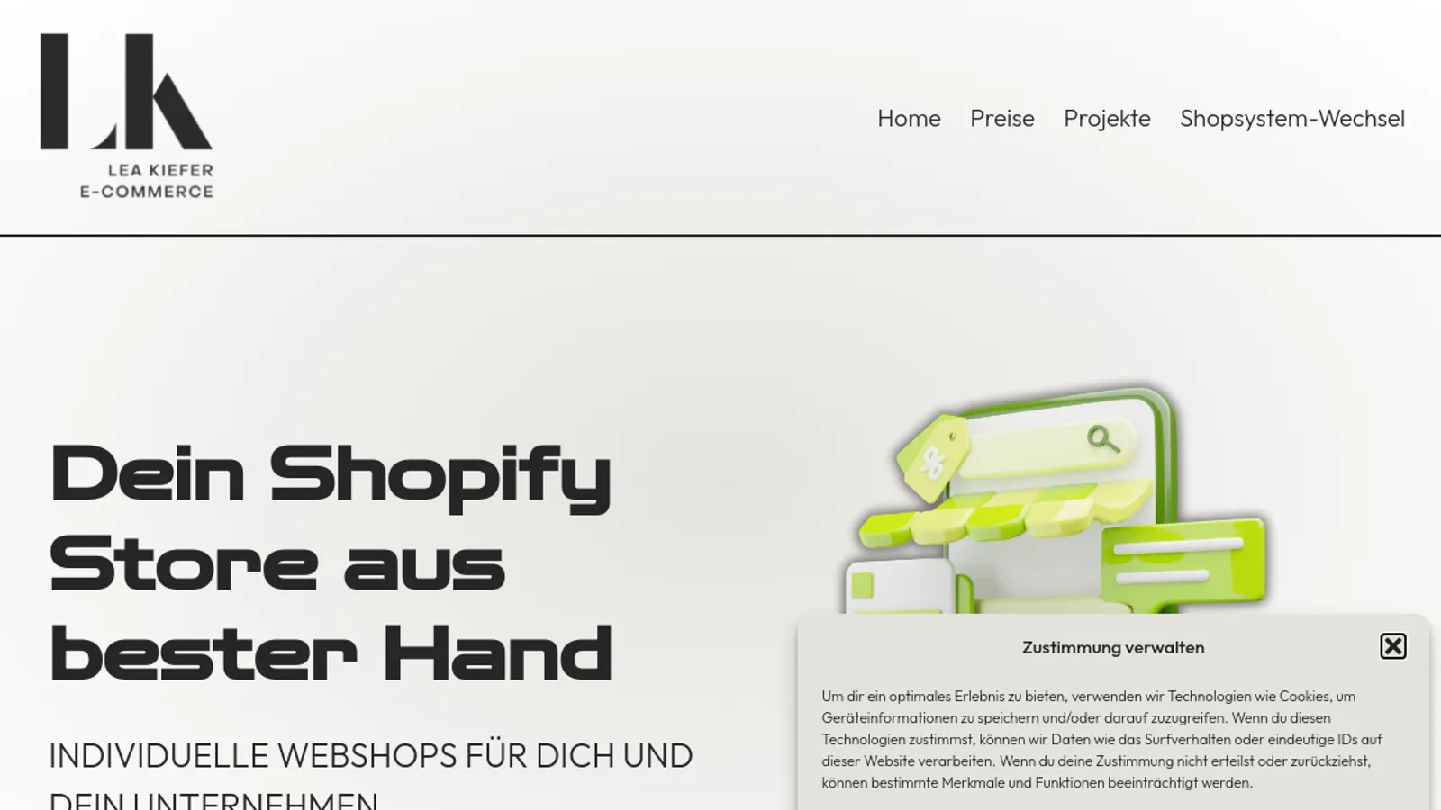 Screenshot of the Lea Kiefer E-Commerce homepage