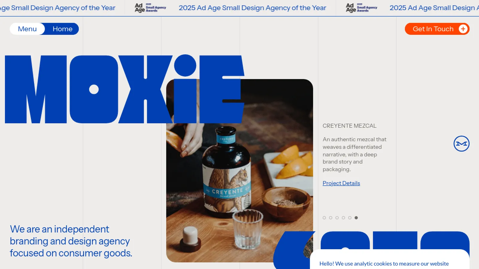 Screenshot of the Moxie Sozo Design + Advertising homepage