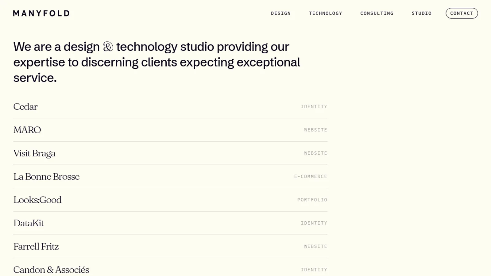 Screenshot of the MANYFOLD homepage