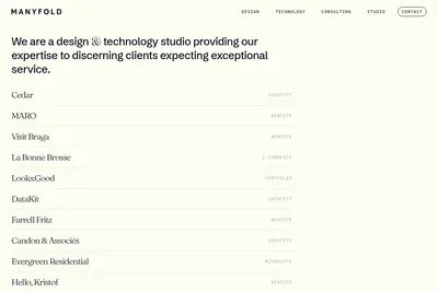 Screenshot of the MANYFOLD homepage