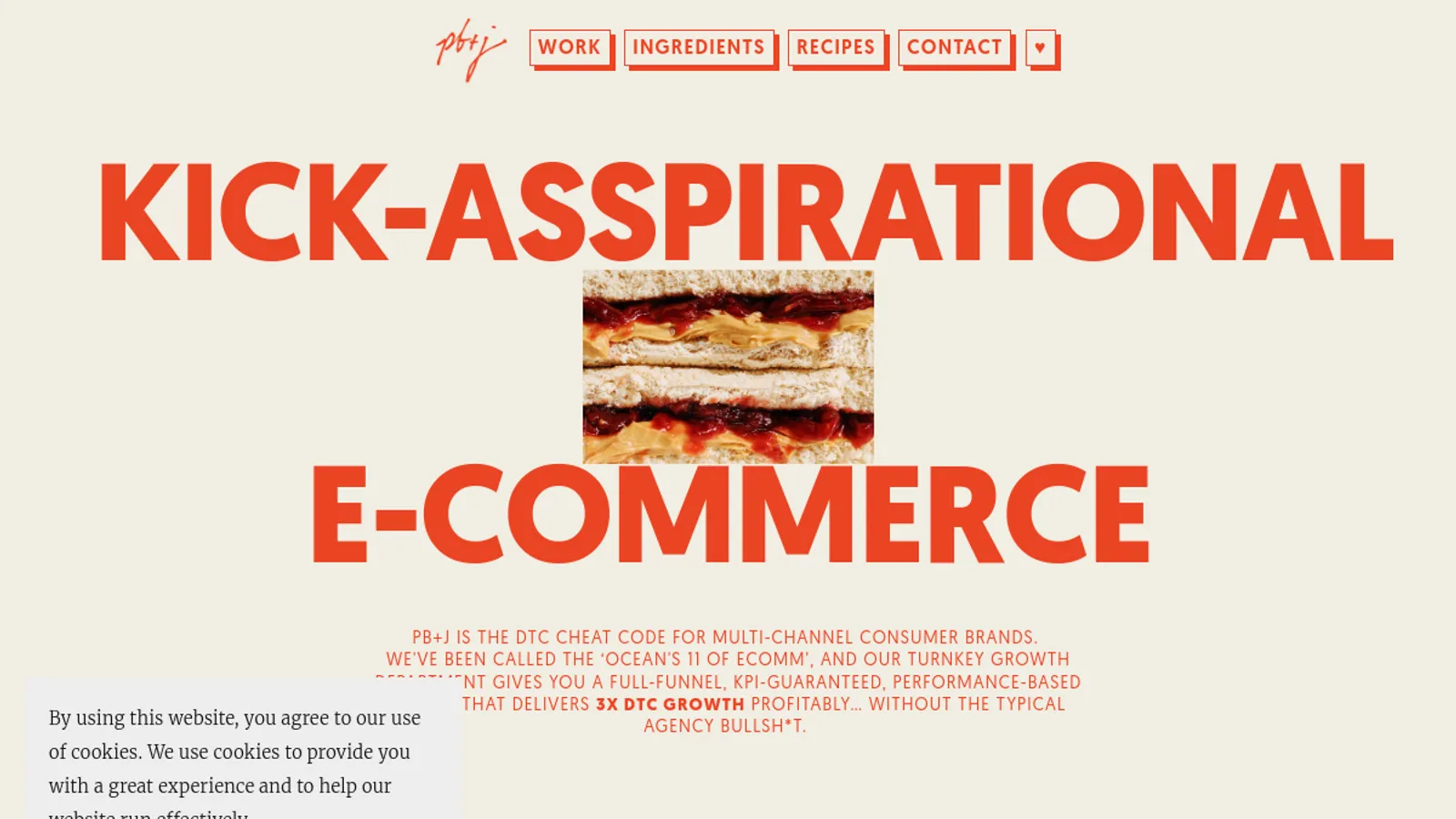 Screenshot of the pb+j homepage