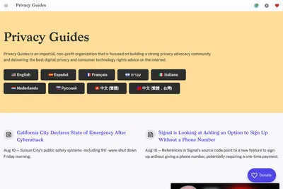 Screenshot of the Privacy Guides homepage