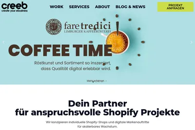 Screenshot of the Creeb - Create your eBusiness homepage
