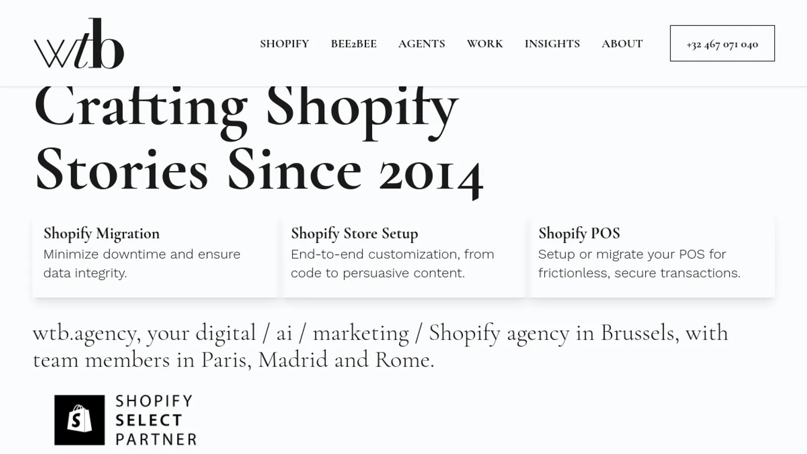 Screenshot of the wtb.agency homepage