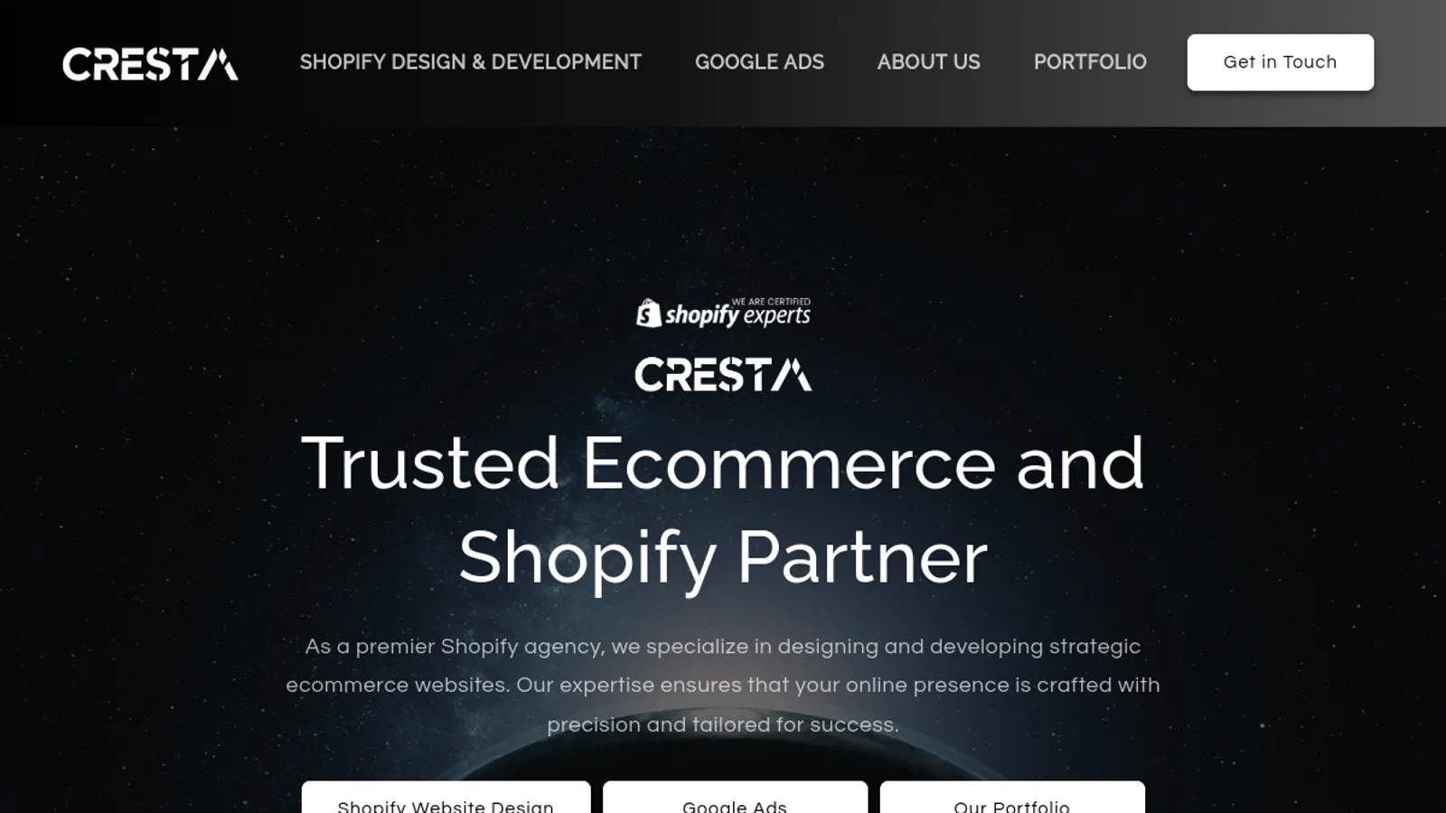 Screenshot of the Cresta homepage