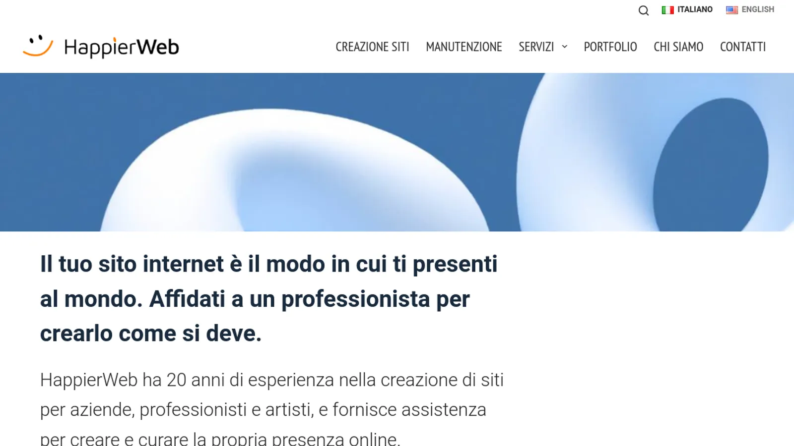 Screenshot of the HappierWeb homepage