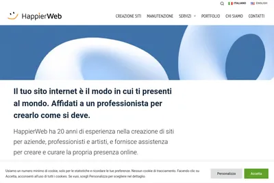 Screenshot of the HappierWeb homepage