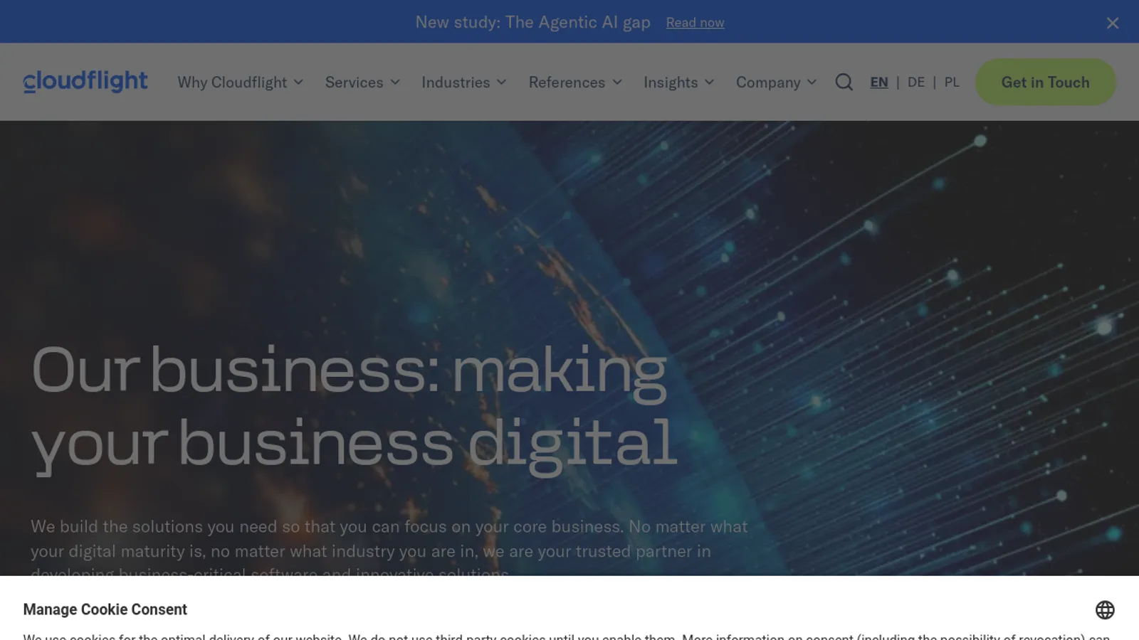 Screenshot of the Cloudflight homepage