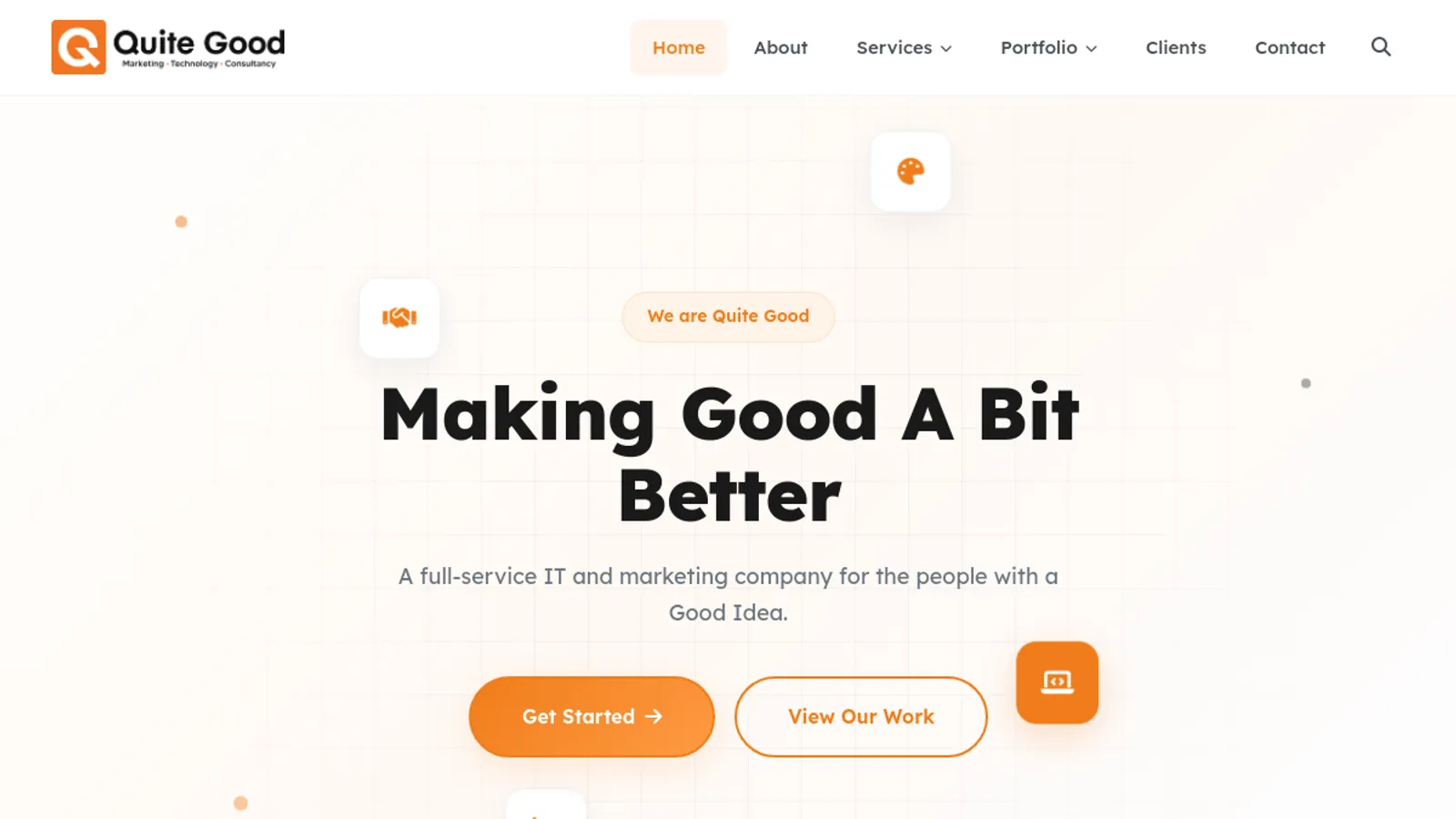 Screenshot of the Quite Good homepage