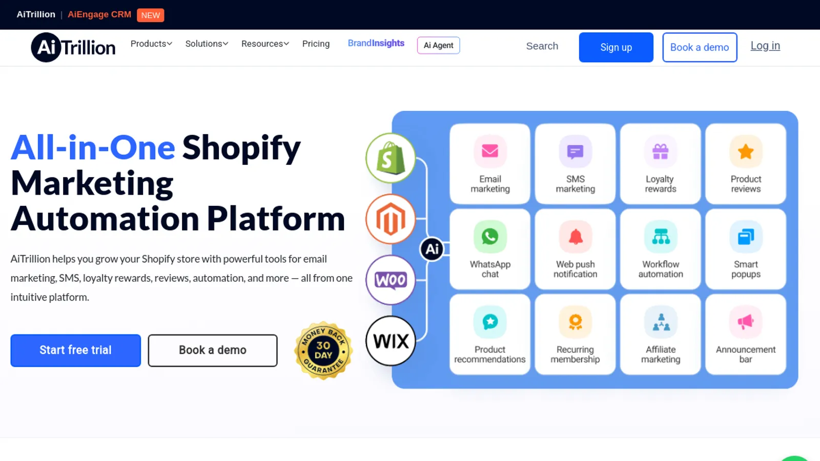 Screenshot of the AiTrillion homepage