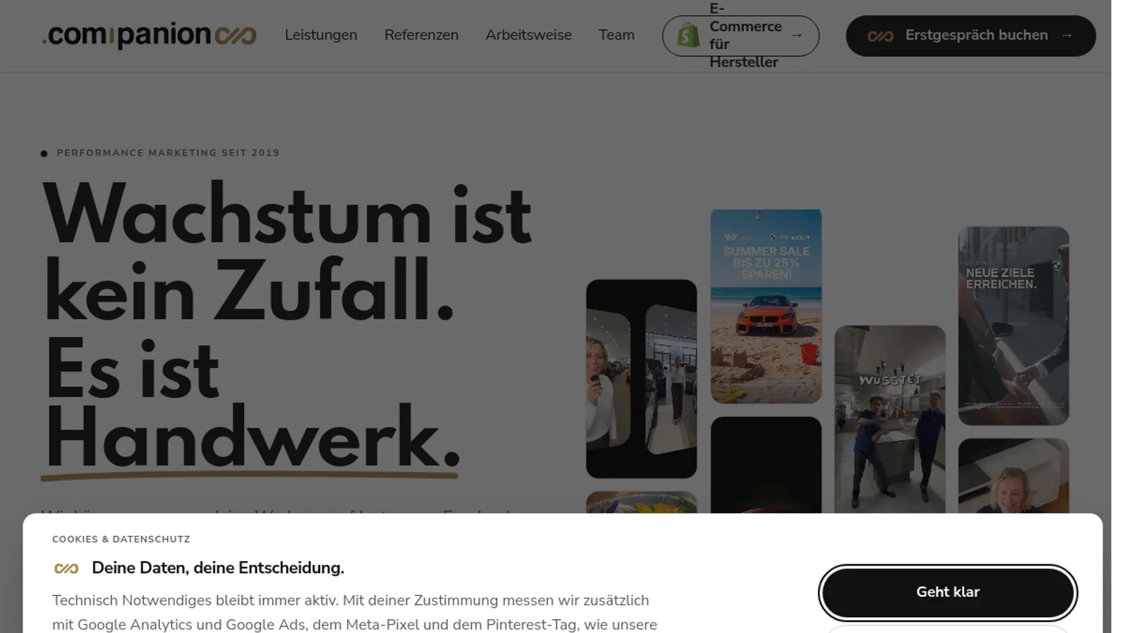 Screenshot of the .com-panion homepage