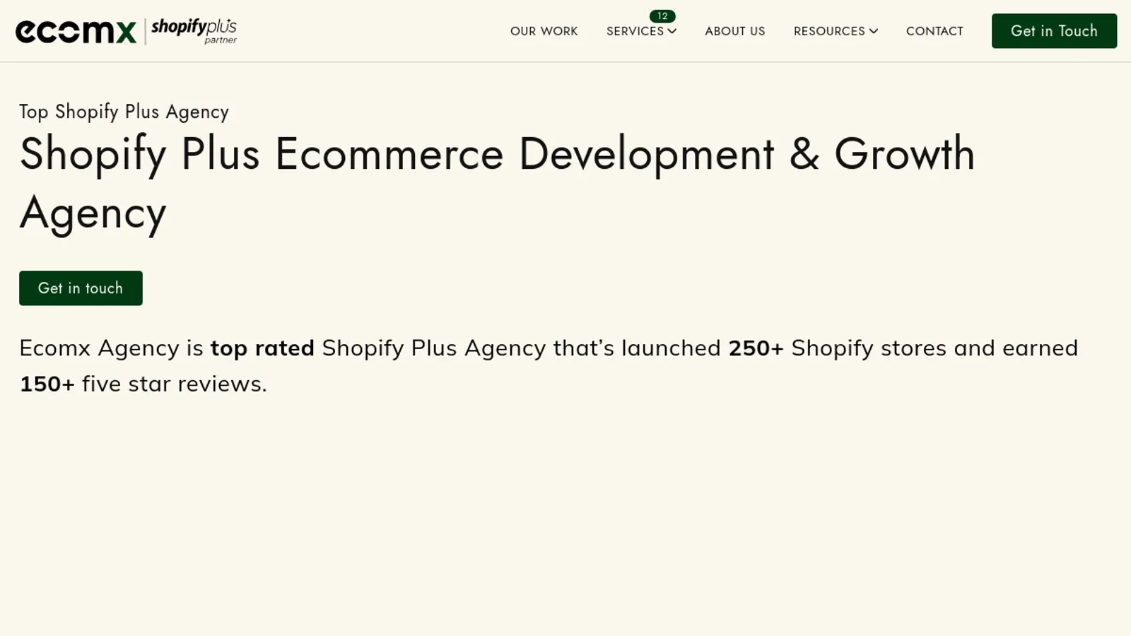 Screenshot of the Ecomx Agency homepage