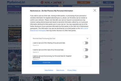 Screenshot of the MyAnimeList homepage
