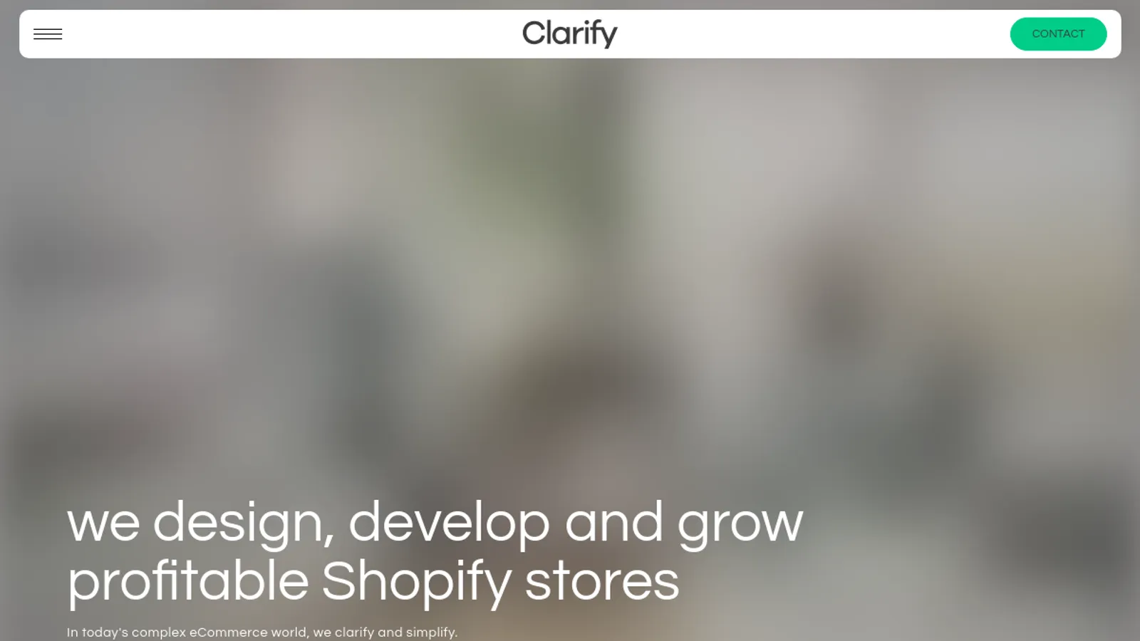 Screenshot of the Clarify Commerce homepage