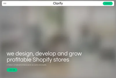 Screenshot of the Clarify Commerce homepage