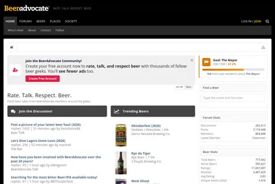 Screenshot of the BeerAdvocate homepage