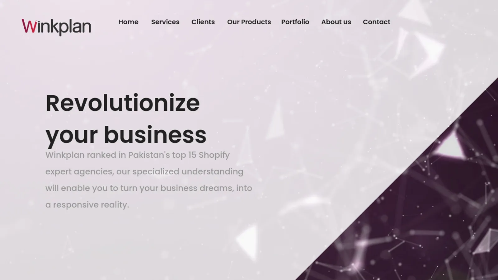 Screenshot of the Wink Plan homepage