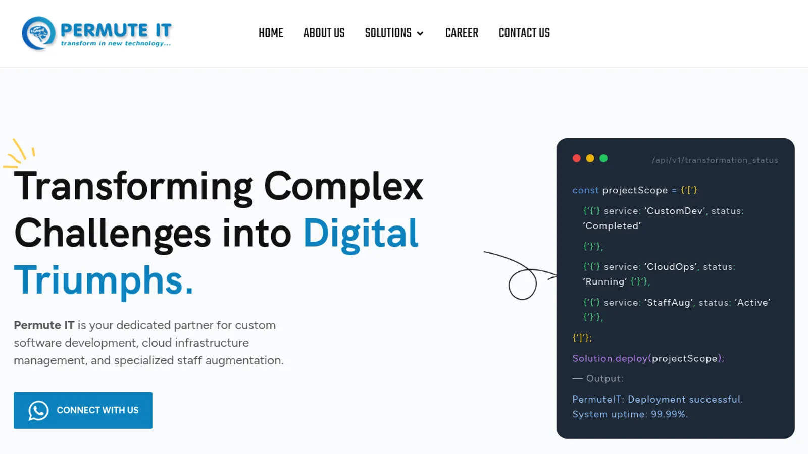 Screenshot of the Permute IT homepage