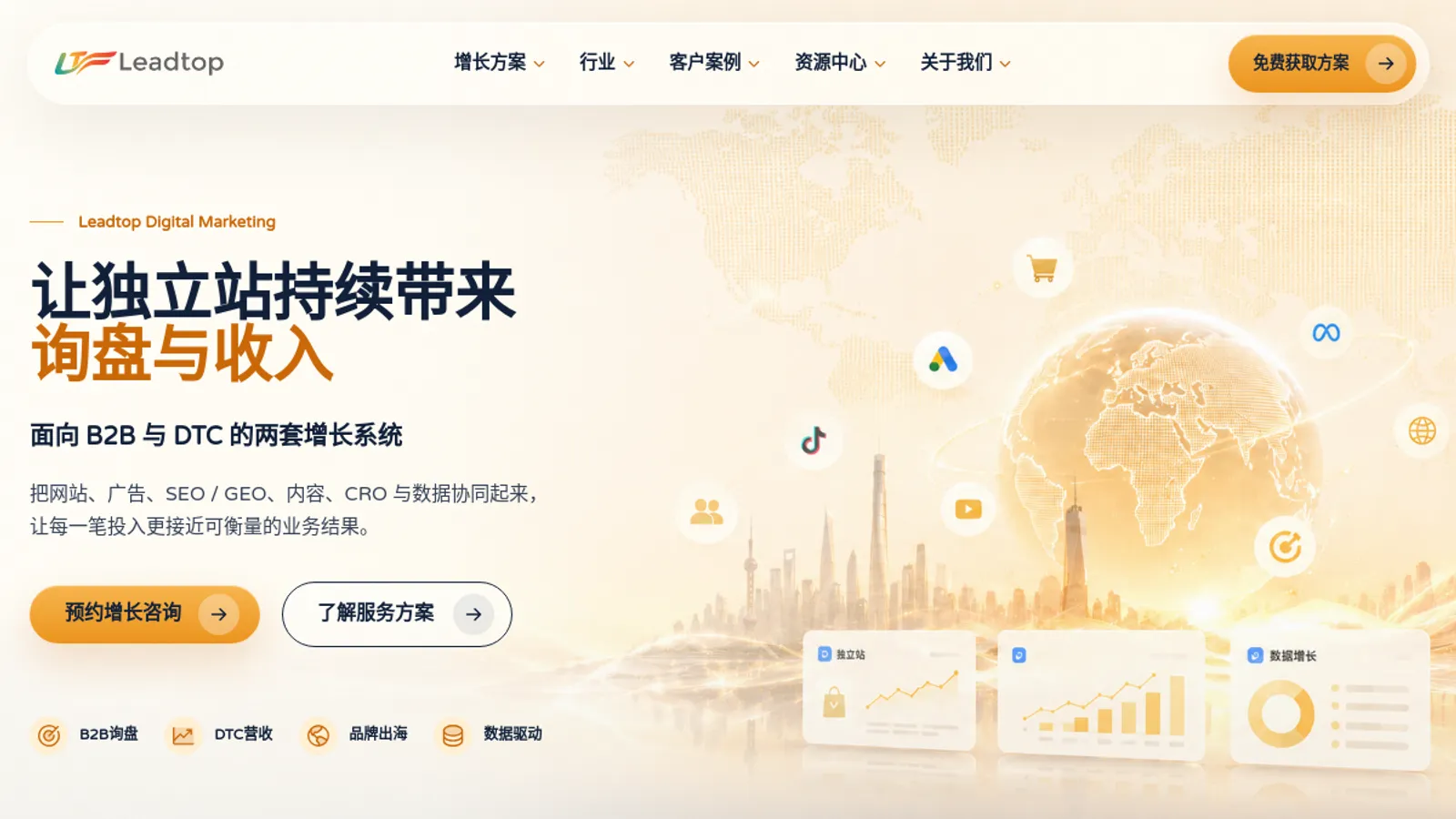 Screenshot of the Leadtop homepage