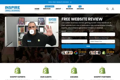 Screenshot of the Inspire Small Business homepage
