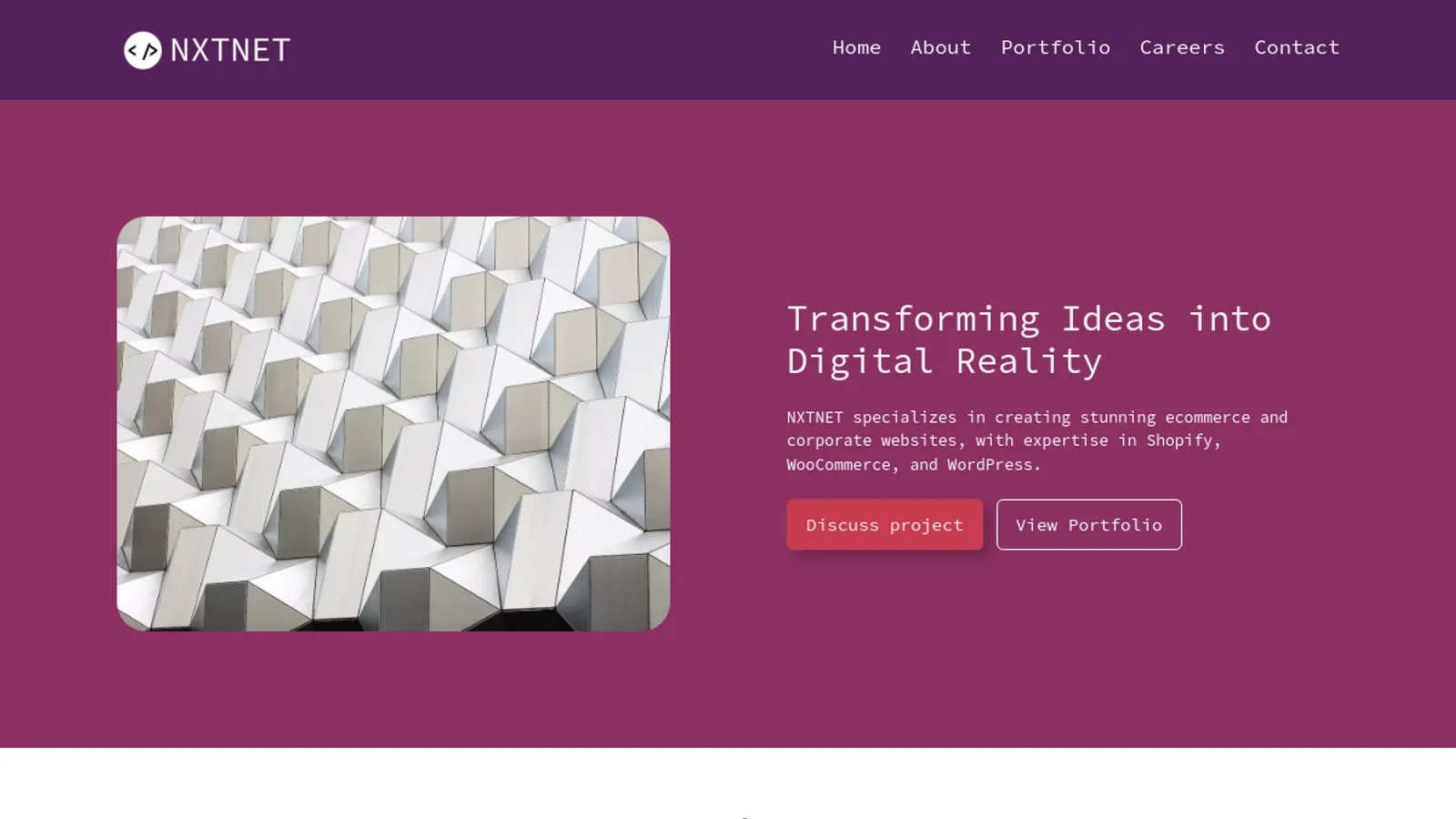 Screenshot of the NXTNET homepage