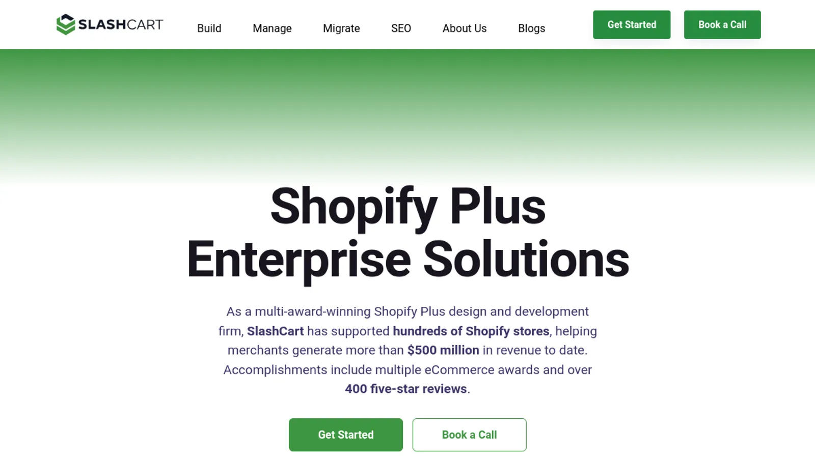 Screenshot of the SLASHCART - Store Build & Migration Expert homepage