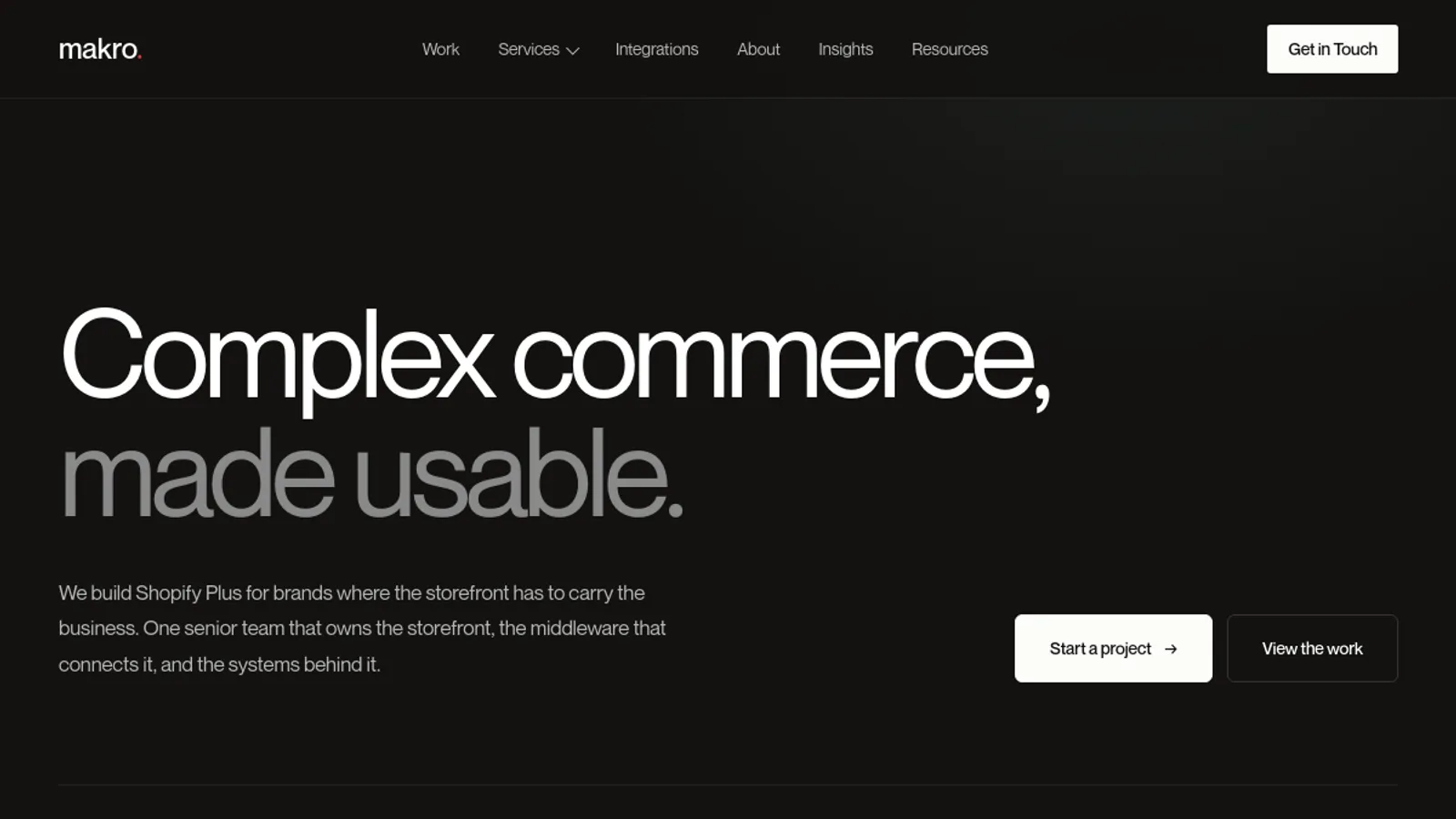 Screenshot of the Makro Agency homepage