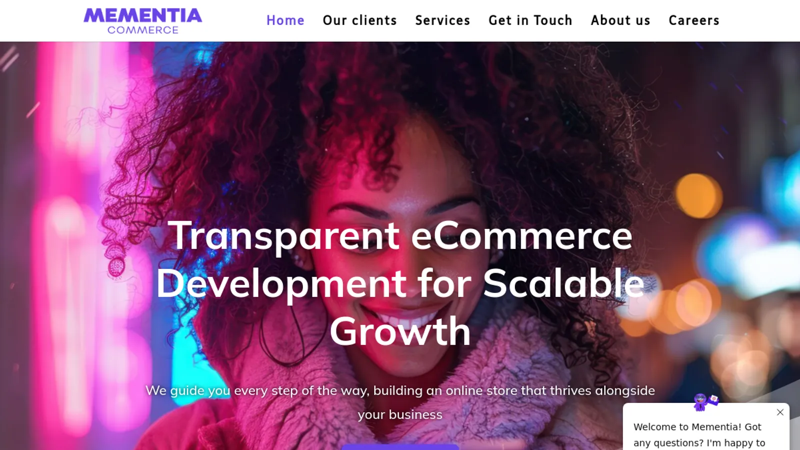 Screenshot of the Mementia homepage