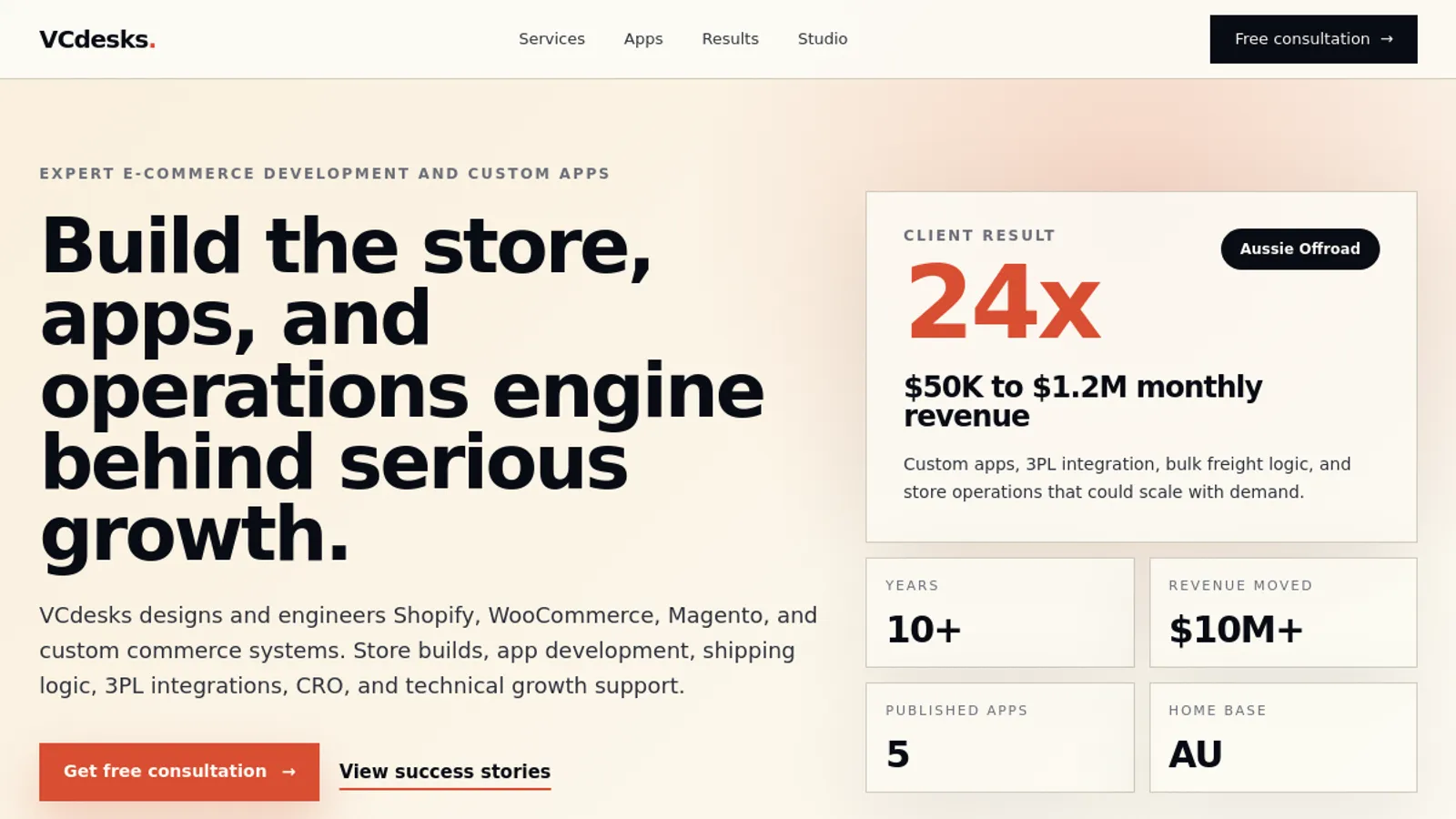 Screenshot of the VCDESKS PTY LTD homepage