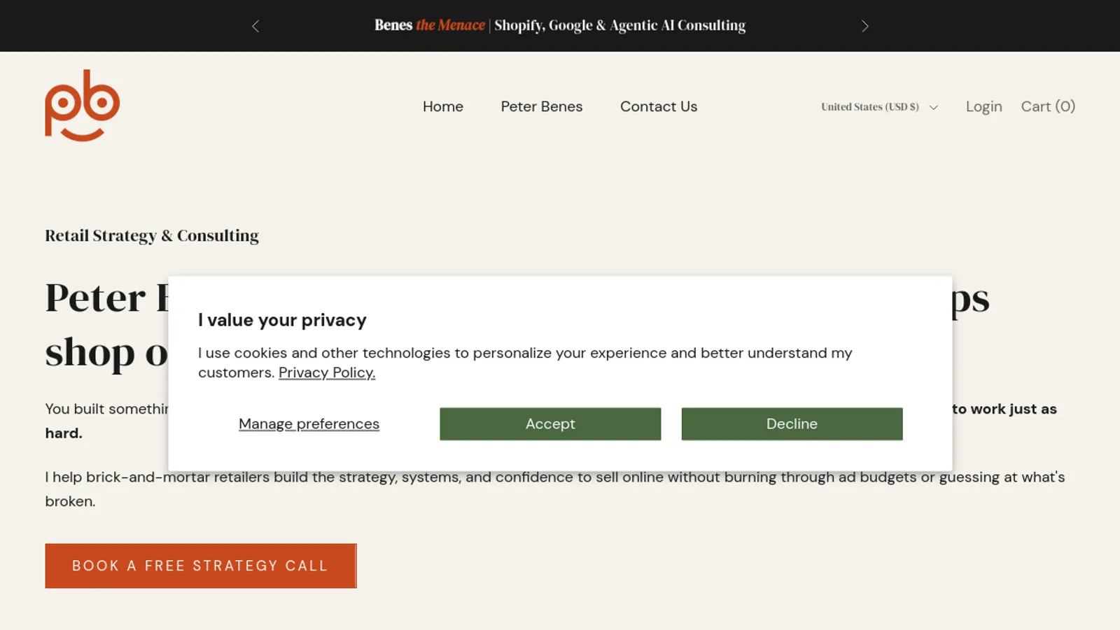 Screenshot of the Benes the Menace homepage