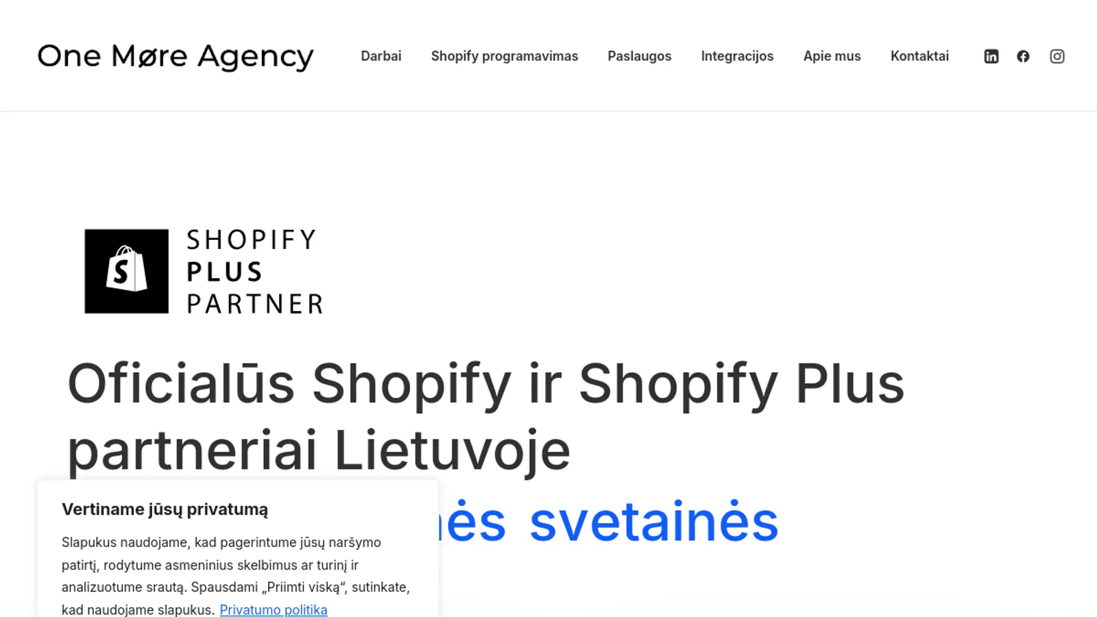 Screenshot of the One More Agency homepage