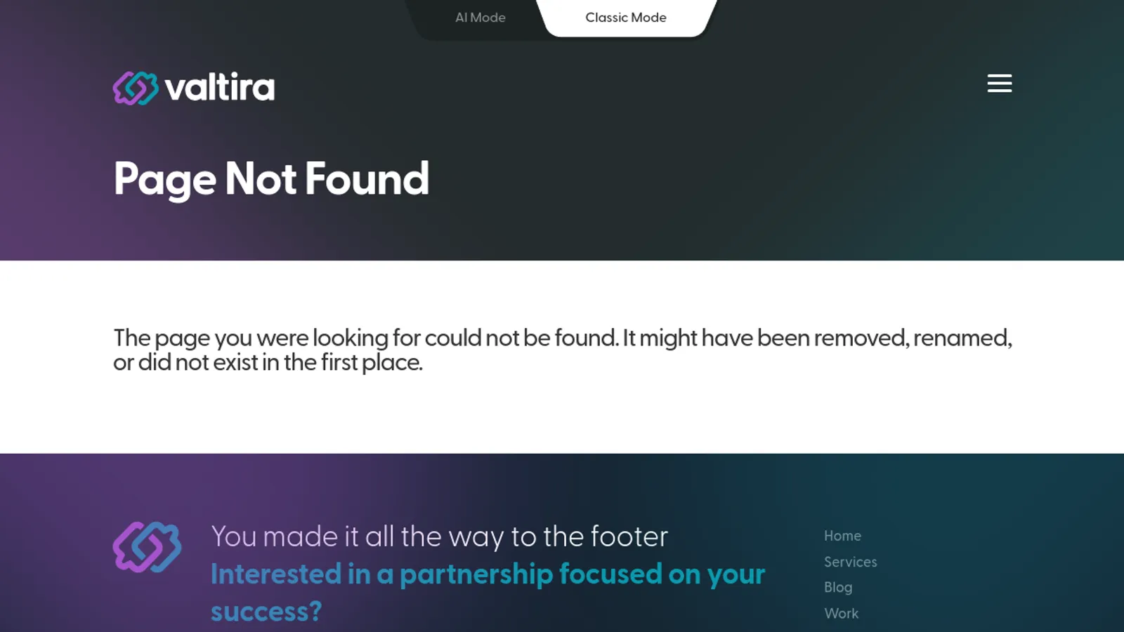Screenshot of the Valtira homepage