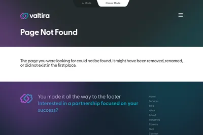 Screenshot of the Valtira homepage