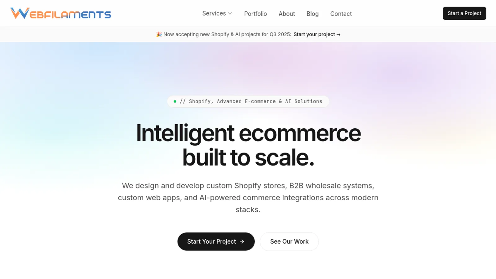 Screenshot of the Webfilaments homepage