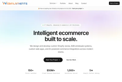 Screenshot of the Webfilaments homepage