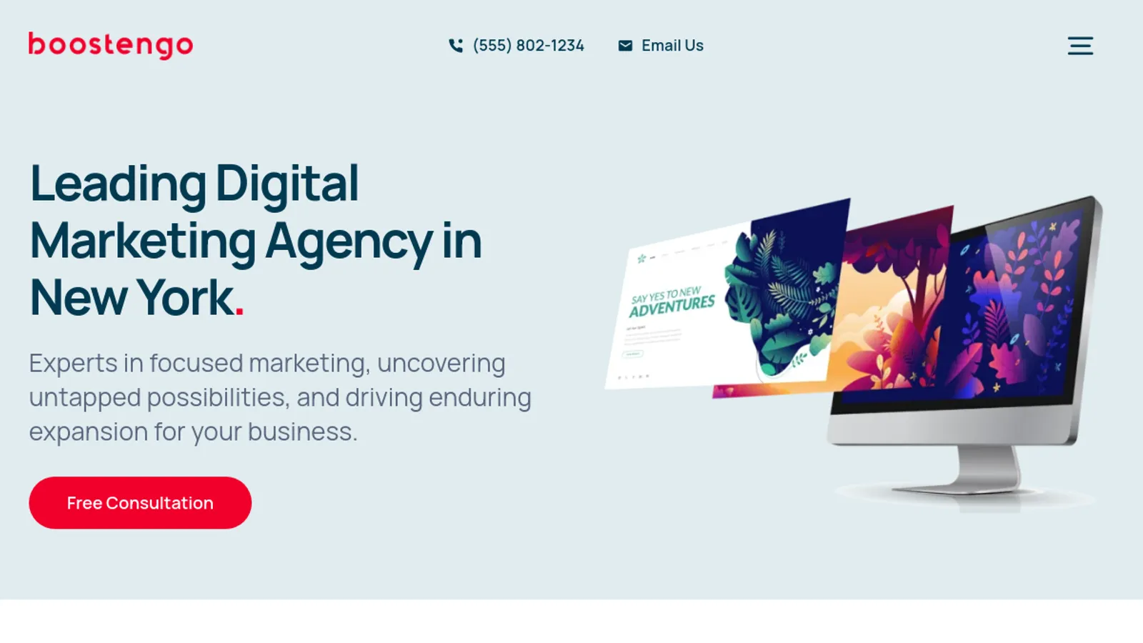 Screenshot of the Boostengo homepage