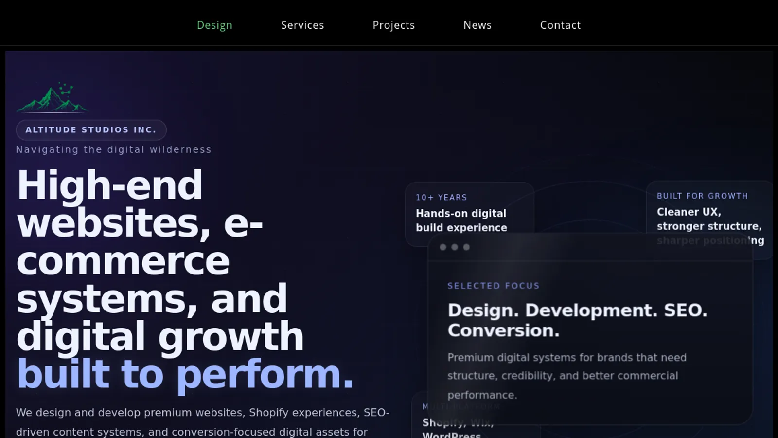 Screenshot of the Altitude Studios Inc. homepage