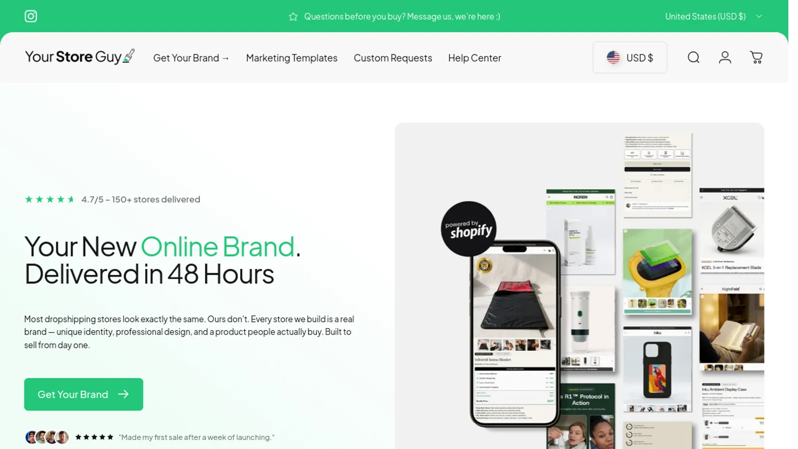 Screenshot of the Your Store Guy homepage