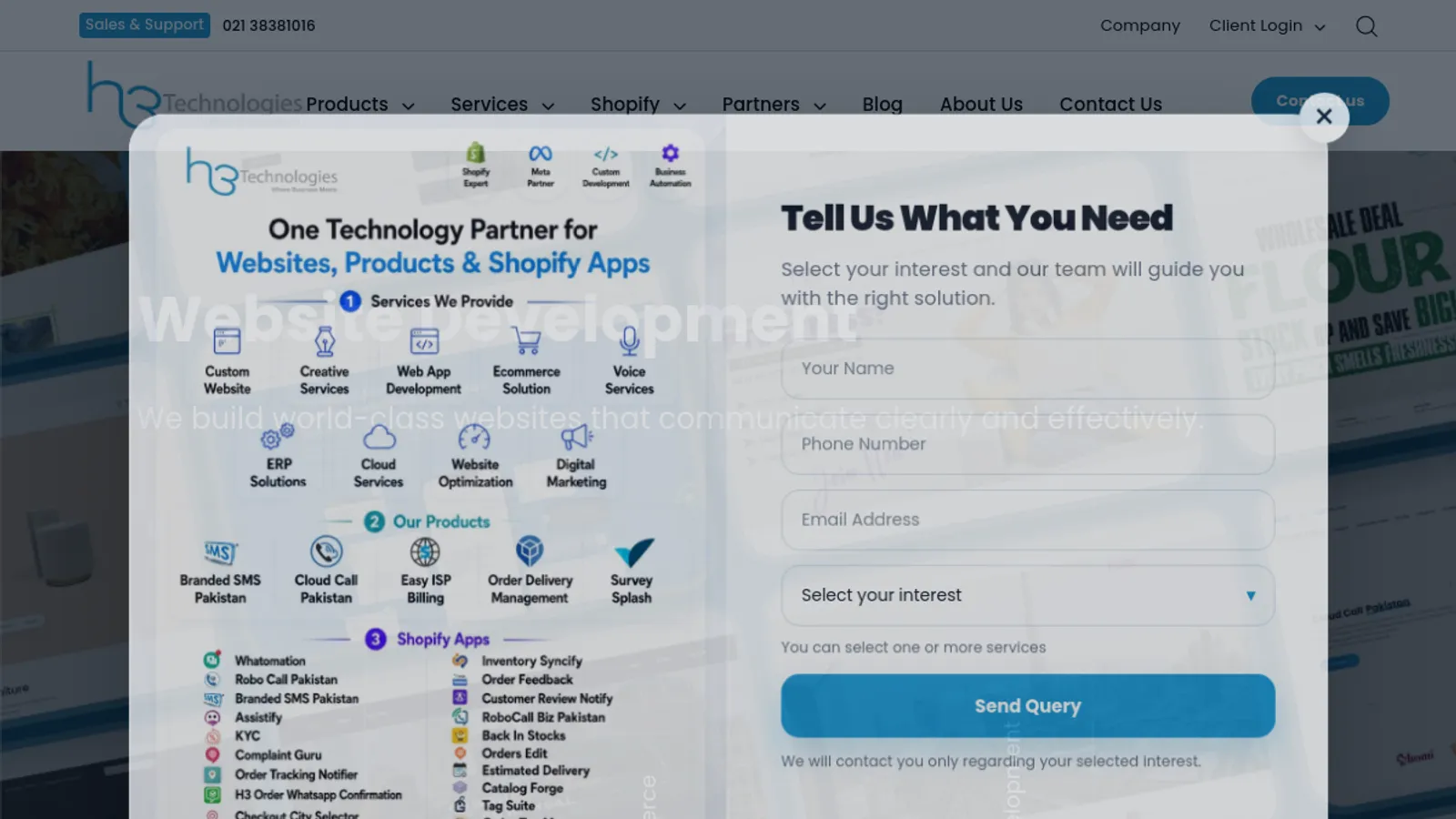 Screenshot of the H3 Technologies homepage