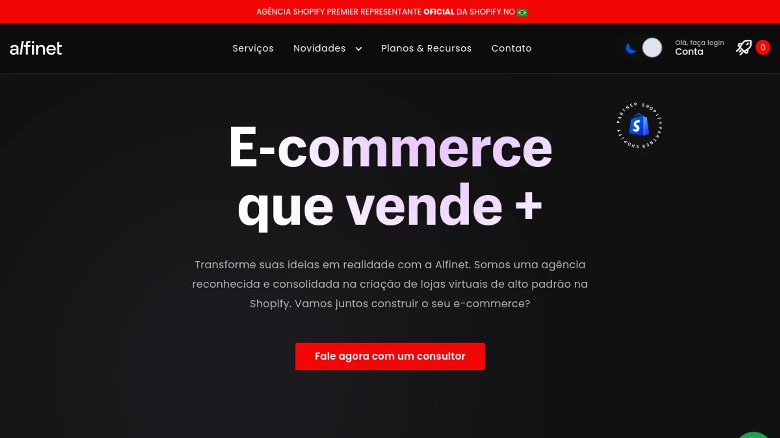 Screenshot of the Alfinet homepage
