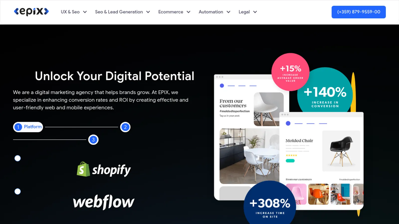 Screenshot of the Epix UX homepage