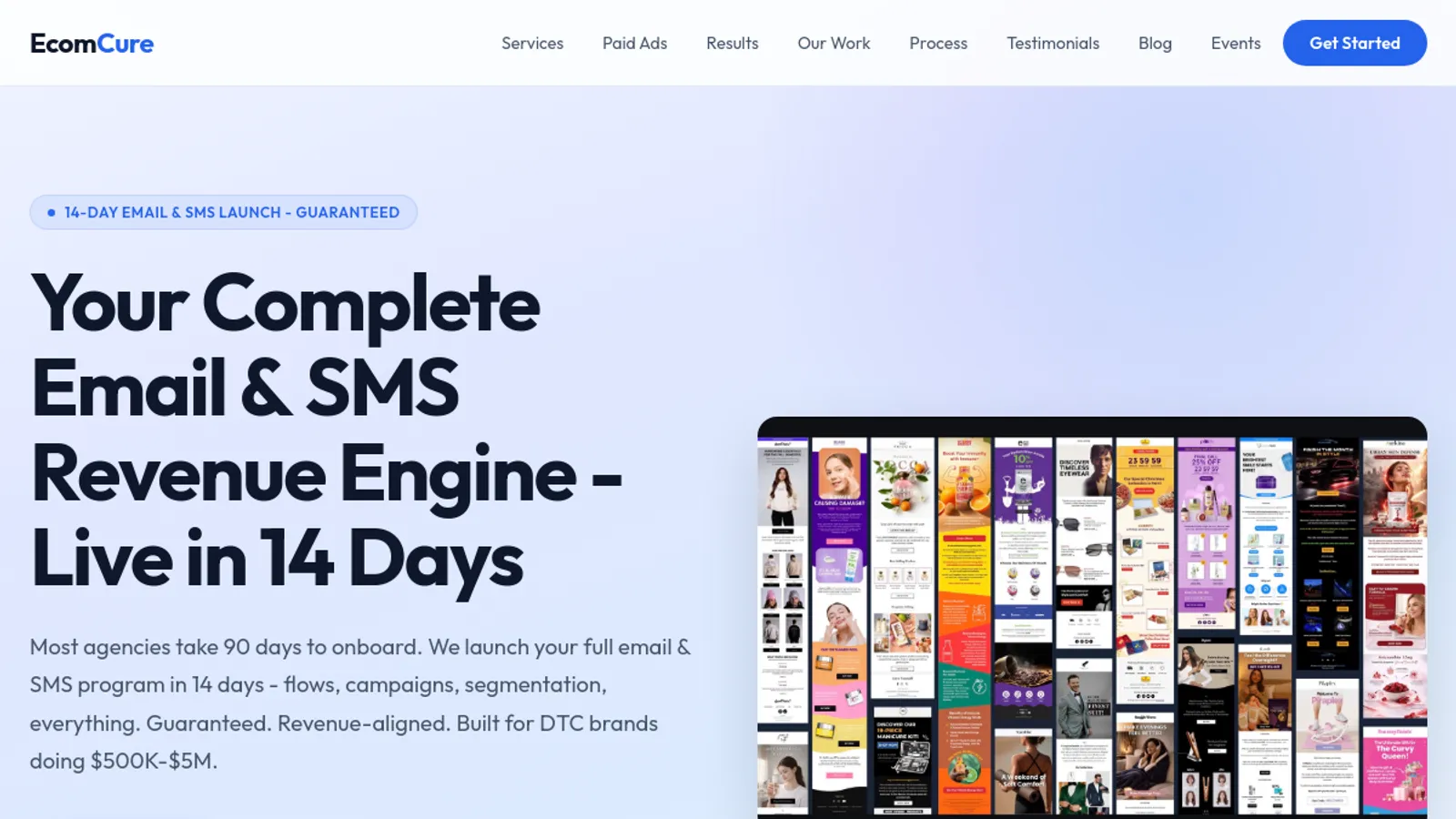 Screenshot of the EcomCure homepage