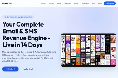 Screenshot of the EcomCure homepage